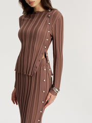 Side Button Knit Top and Midi Skirt Set