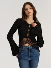 Lace Hem Ribbed Knit Top