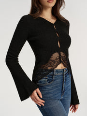 Lace Hem Ribbed Knit Top