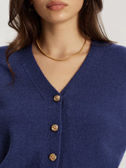 Metal Button V-Neck Knit Cardigan