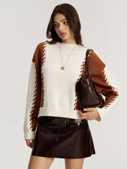 Braided Trim Two-Tone Sweater