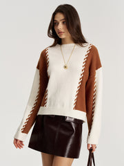 Braided Trim Two-Tone Sweater