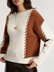 Braided Trim Two-Tone Sweater