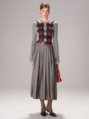 Argyle Wool-Blend Polo Knit Top