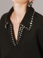 Rhinestone Collar Long-Sleeve Sweatshirt