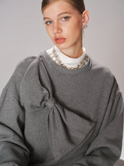 Oversized Bow Detail Crew Neck Sweatshirt