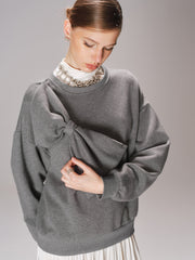 Oversized Bow Detail Crew Neck Sweatshirt