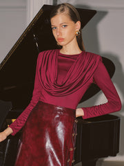 Long-Sleeve Draped Neck Top