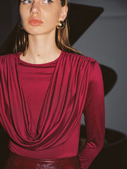 Long-Sleeve Draped Neck Top