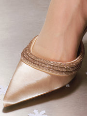 Satin Pointed Toe Rhinestone Strap Heels