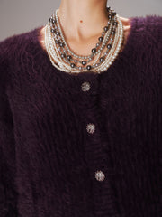 Button-Front Fuzzy Knit Cardigan