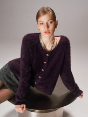 Button-Front Fuzzy Knit Cardigan