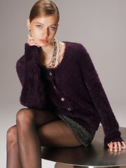 Button-Front Fuzzy Knit Cardigan