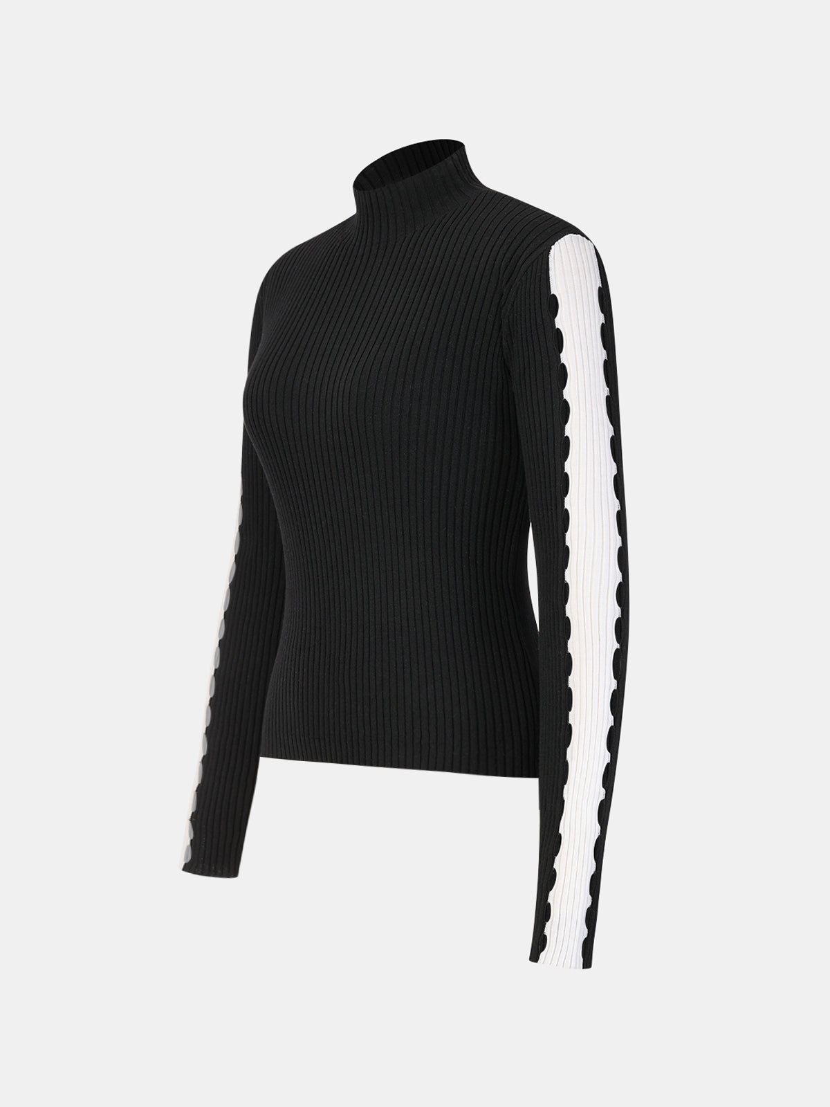 Mock Neck Contrast Sleeve Ribbed Knit Top