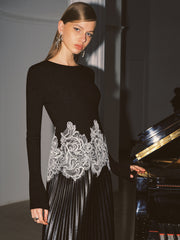 Contrast Lace Hem Knit Top