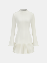 Pleated Hem Mock Neck Mini Dress