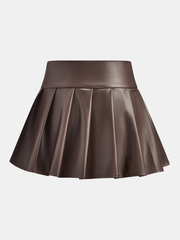 Belt-Decor Faux Leather Pleated Mini Skirt