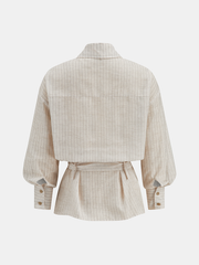 Balloon Sleeve Pinstripe Belted Shirt