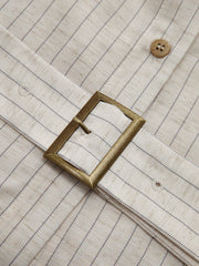 Balloon Sleeve Pinstripe Belted Shirt