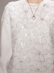 Floral Sequin Mesh Detail Sweater