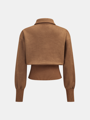 Cinched Waist Button-Front Suede Effect Shirt