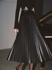 PU Pleated Midi Skirt