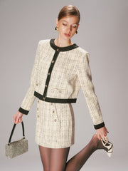 Contrast Trim Tweed Jacket and Shorts Set
