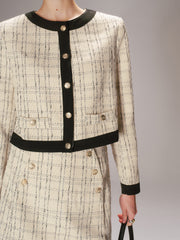 Contrast Trim Tweed Jacket and Shorts Set