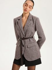 Belted Houndstooth Blazer