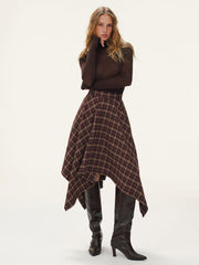 Plaid Asymmetric Midi Skirt