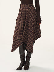 Plaid Asymmetric Midi Skirt