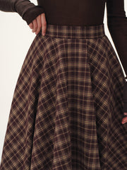 Plaid Asymmetric Midi Skirt