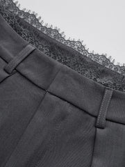 High-Waist Lace Trim Wide-Leg Pants