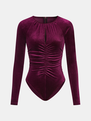 Velvet Ruched Long-Sleeve Bodysuit