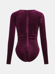 Velvet Ruched Long-Sleeve Bodysuit
