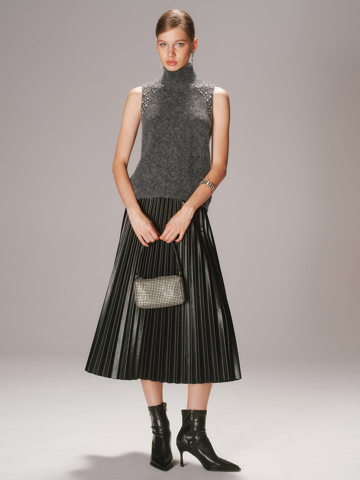 Crystal Embellished Wool-Blend Sweater Vest