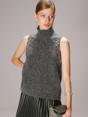 Crystal Embellished Wool-Blend Sweater Vest