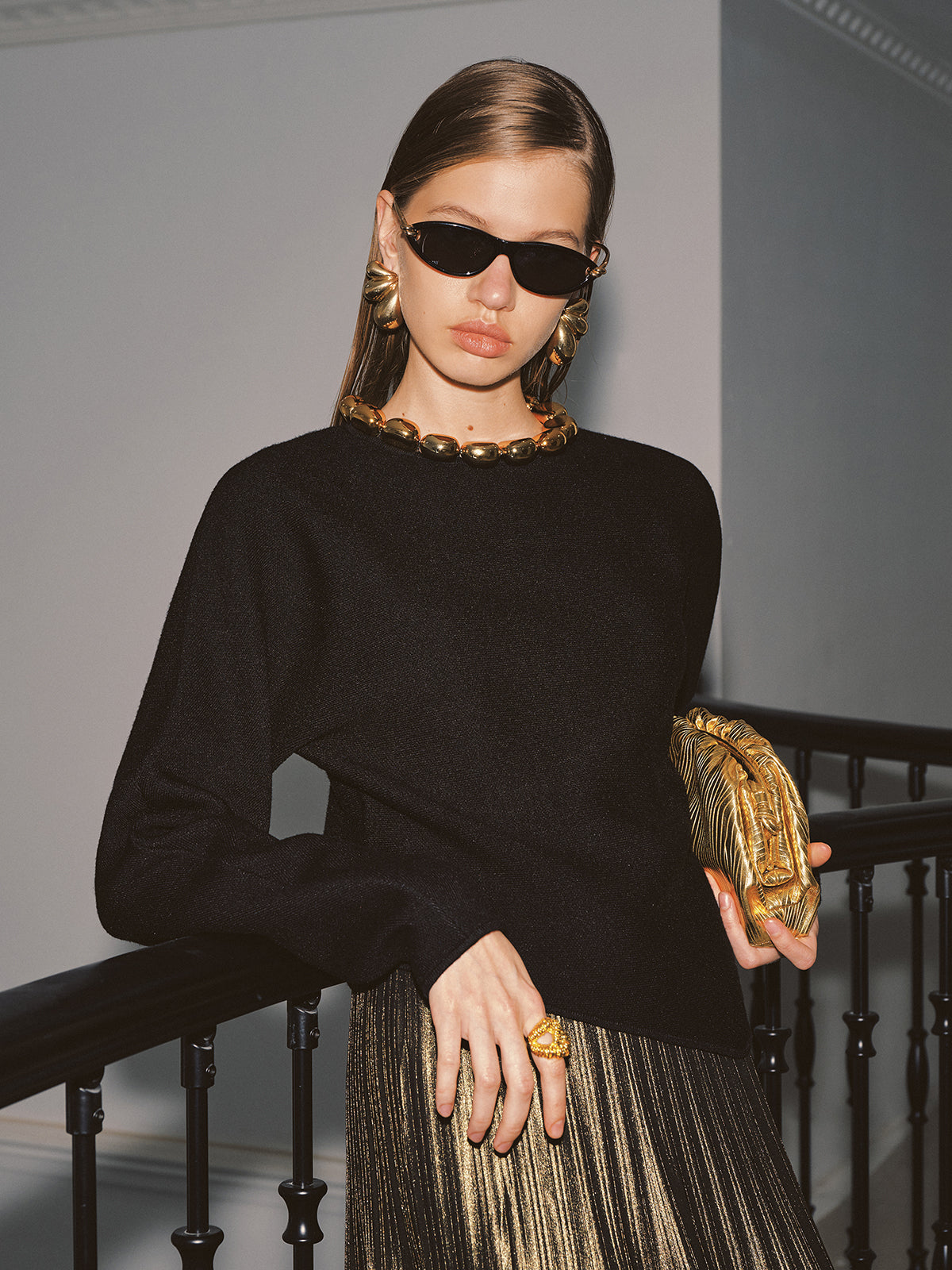 Ball Detail Neckline Long-Sleeve Sweater