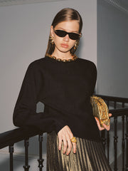 Ball Detail Neckline Long-Sleeve Sweater