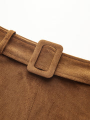 Belted Mid-Waist Corduroy Pleated Pants